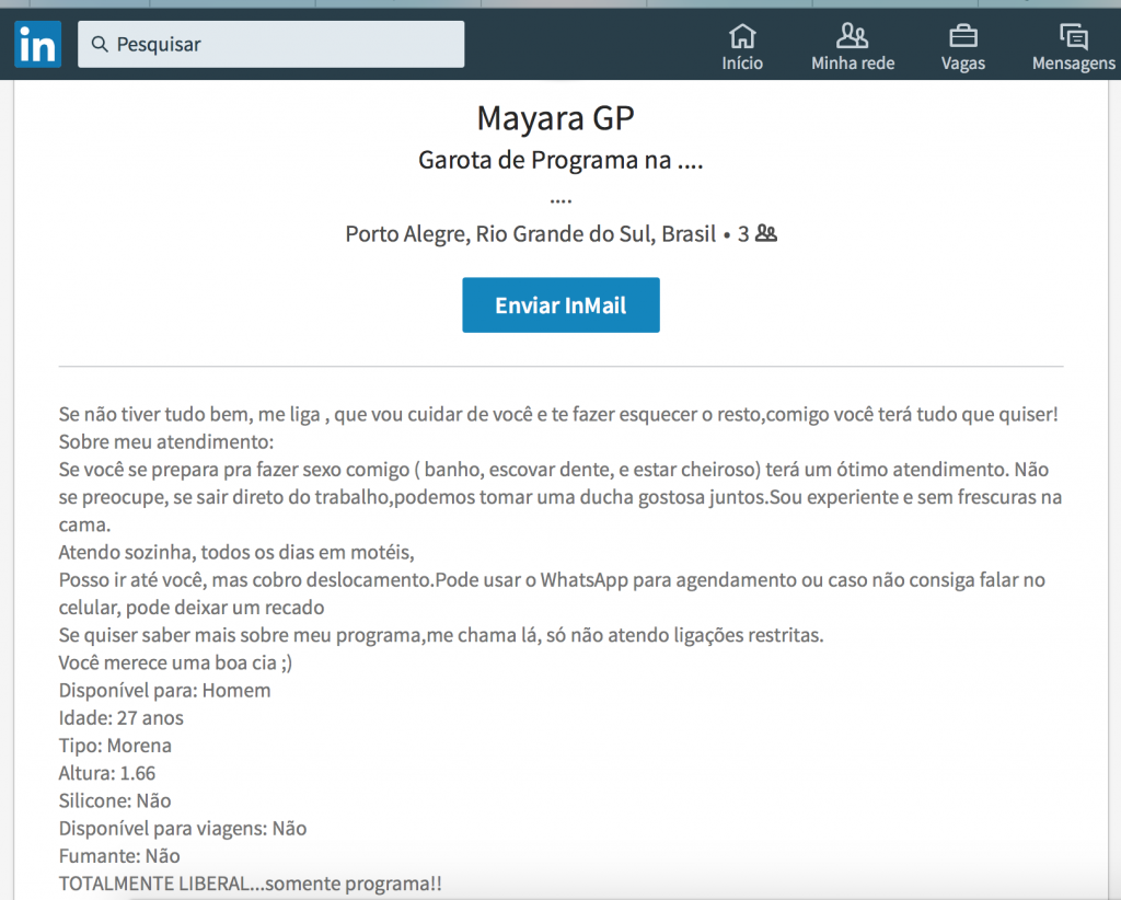 Garotas de programa tentam colocação na rede social LinkedIn para achar  clientes em meio à crise que teria abalado prostituição - Blog do BG