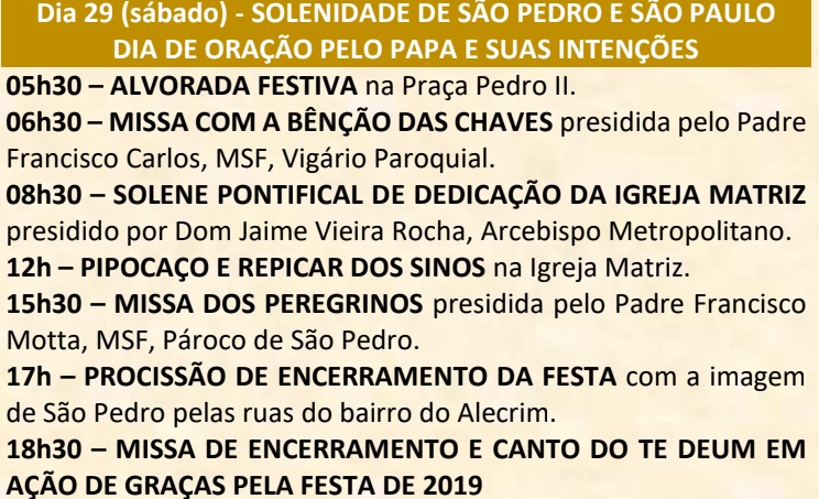 Confira a programação oficial da 100ª Festa de São Pedro do Alecrim ...
