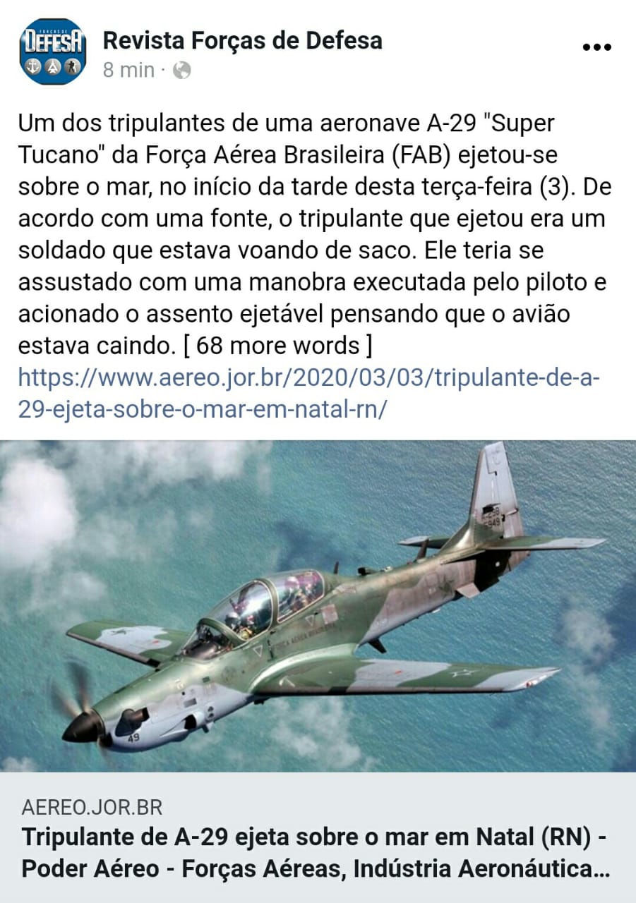 Nota do Comando da Aeron utica sobre o incidente com o A 29 em