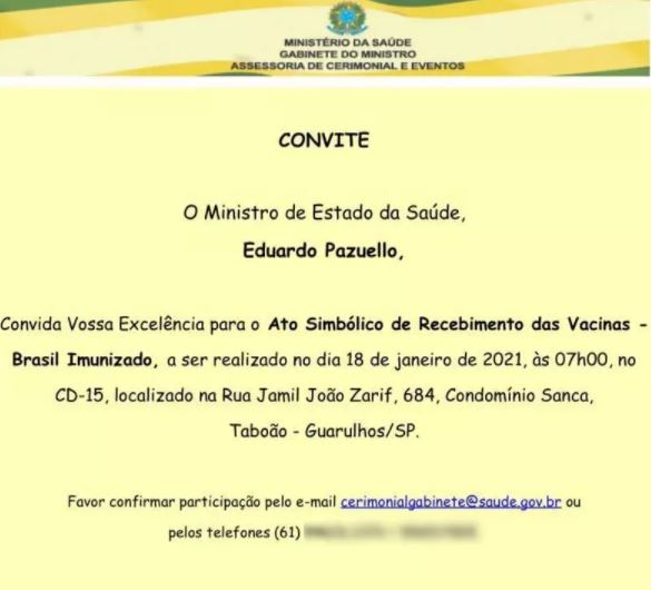 convite Pazuello convida governadores para ‘ato simbólico’ de recebimento das vacinas na segunda-feira
