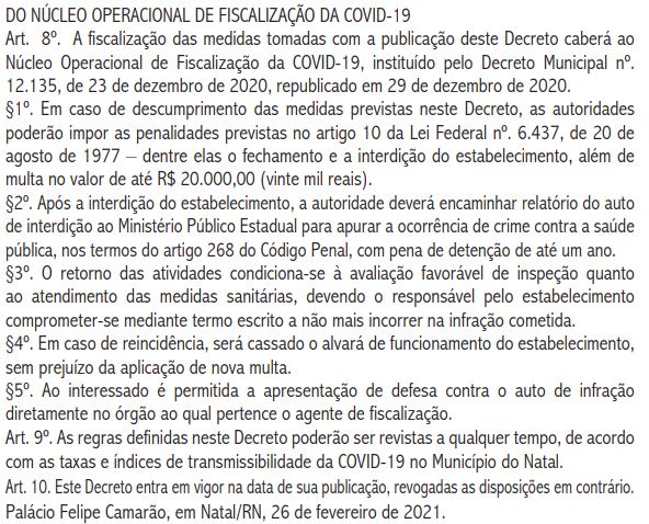 fiscal Multa para que descumprir medidas do decreto da prefeitura de Natal pode chegar a R$ 20 mil