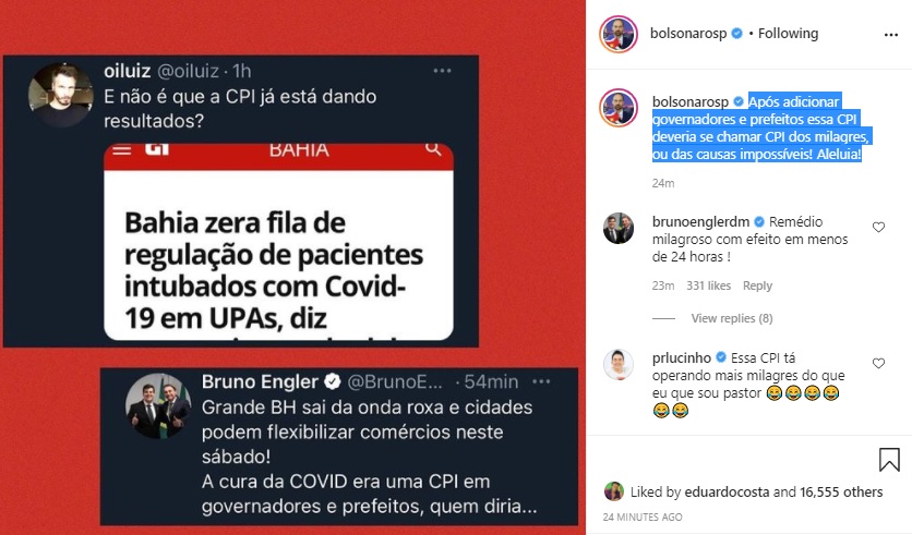 eduardobolsonaro-1 Bahia zera fila de regulação de pacientes intubados com Covid-19 em UPAs, e Eduardo Bolsonaro fala que CPI “deveria se chamar CPI dos milagres, ou das causas impossíveis!”