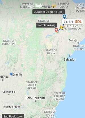 rota SUSTO: Motor falha durante o voo e avião com 182 pessoas a bordo que decolou do Ceará com destino a São Paulo desvia rota para Petrolina-PE