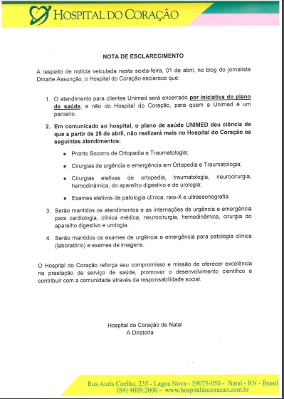 Hospital do Coração solta nota e afirma que atendimento para clientes Unimed parou por iniciativa do Plano de Saúde - Blog do BG