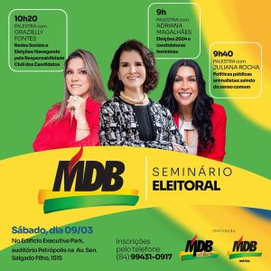 MDB realiza o evento 'Semin&aacute;rio Eleitoral' no pr&oacute;ximo s&aacute;bado (09) em Natal  - Blog do BG