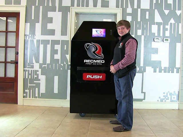 Taylor Rosenthal is ready for the big leagues. The 14-year-old is exhibiting his startup idea -- a vending machine that dispenses first aid products -- at TechCrunch Disrupt this week.